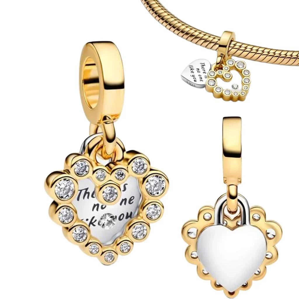 Colorful Full Diamond Charms Copper Heart Blooming Rose Round Beads Pendant Fit Original Bracelets Necklace Jewelry