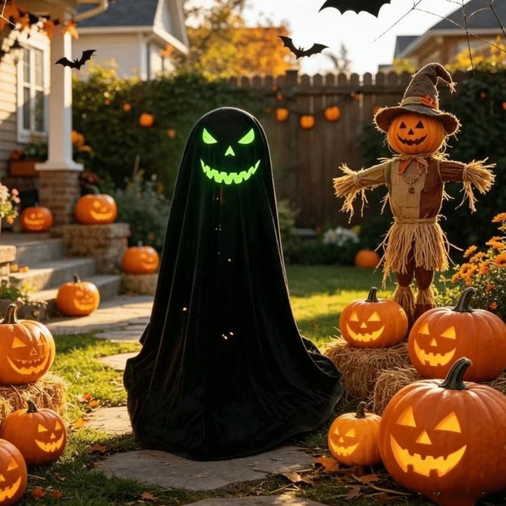 Adjustable Halloween Standing Ghost Decor Glowing Scary Ghost Figure Porch Yard Decor