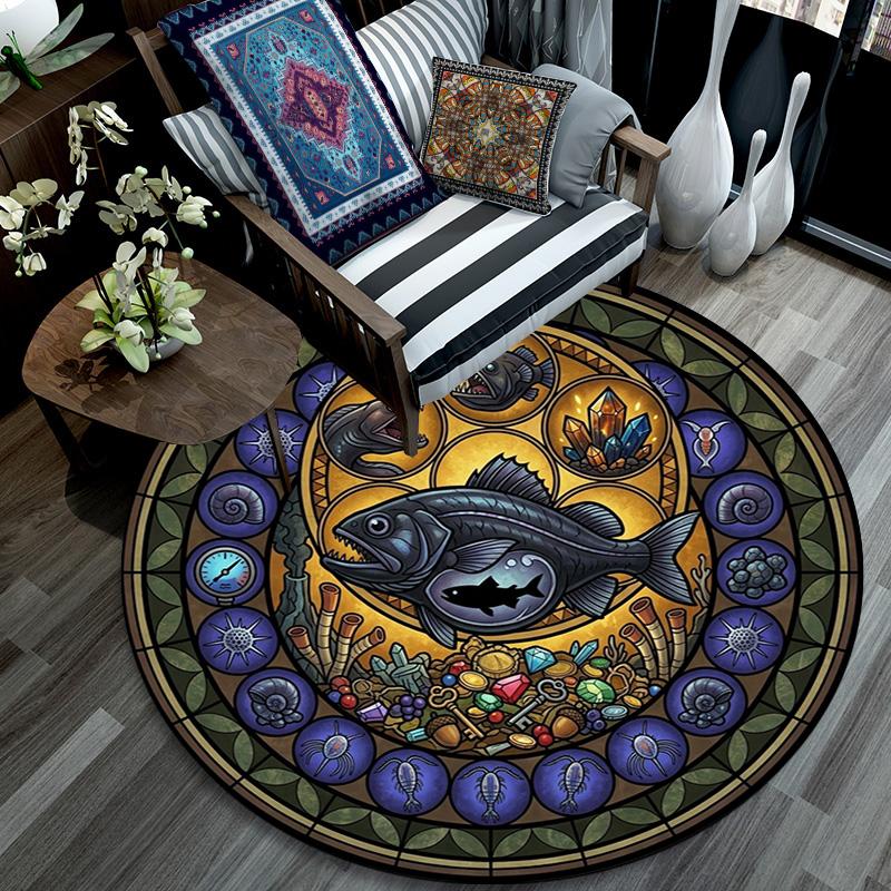 Ocean Mystery Glass Round Area Rug Under Office Chairs Bedroom Living Room Home Decor 80cm x 80cm