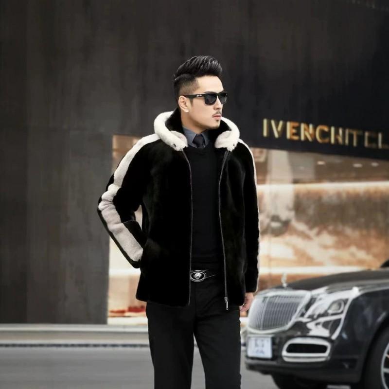 Mens Faux Fur Hooded Coat Slim Fit Warm Winter Jacket Business Casual