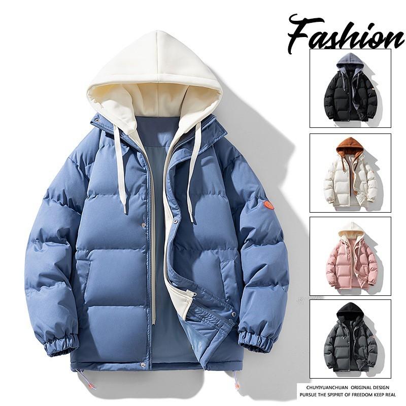 Unisex Winter Puffer Jacket Hooded Thick Cotton-Padded Coat Casual Loose Fit Teens Adults