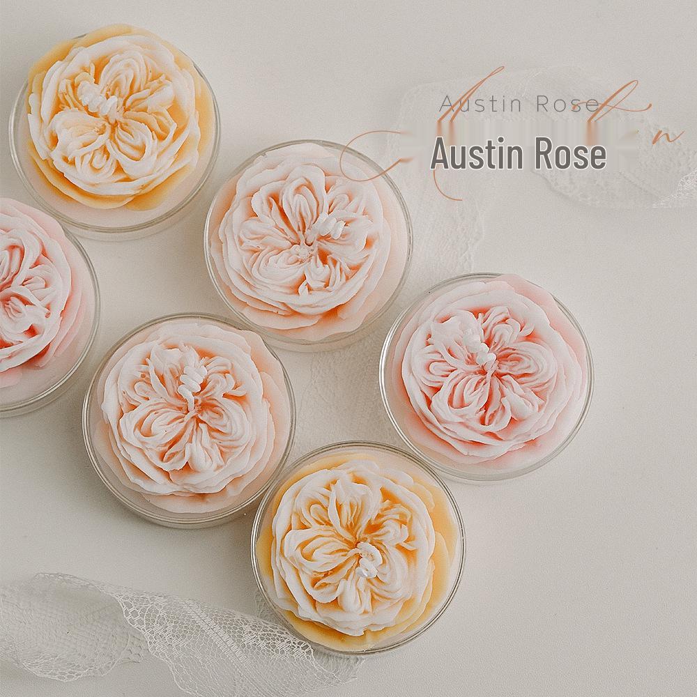Teacher's Day Romantic Austin Rose Scented Candle with Floral Arrangement