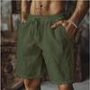 Linen shorts drawstring elastic waist straight legs solid color breathable daily beach five-point casual pants