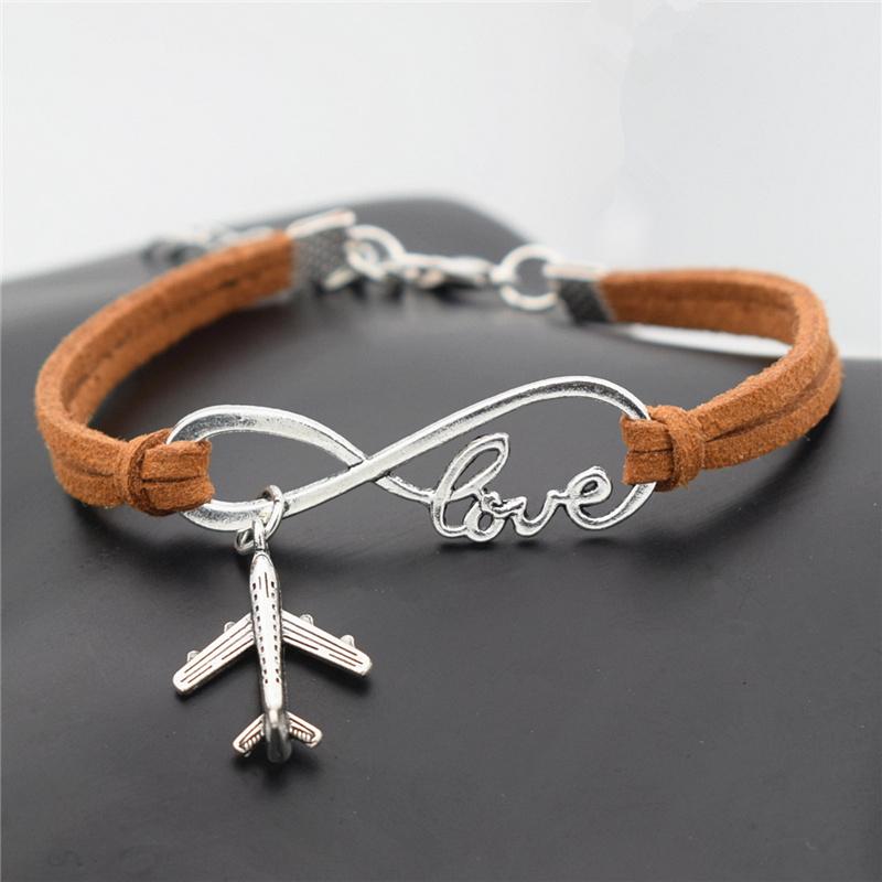 

Модные женские повседневные антикварные серебряные цвета, бесконечность любви, самолет, подвески в виде самолета, подвески, браслеты, ювелирные изделия для путешествий, подарки светло-коричневого
