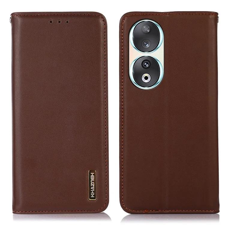 

RFID Blocking Wallet Phone Case for Honor 90 Genuine Cow Leather Stand Phone Cover