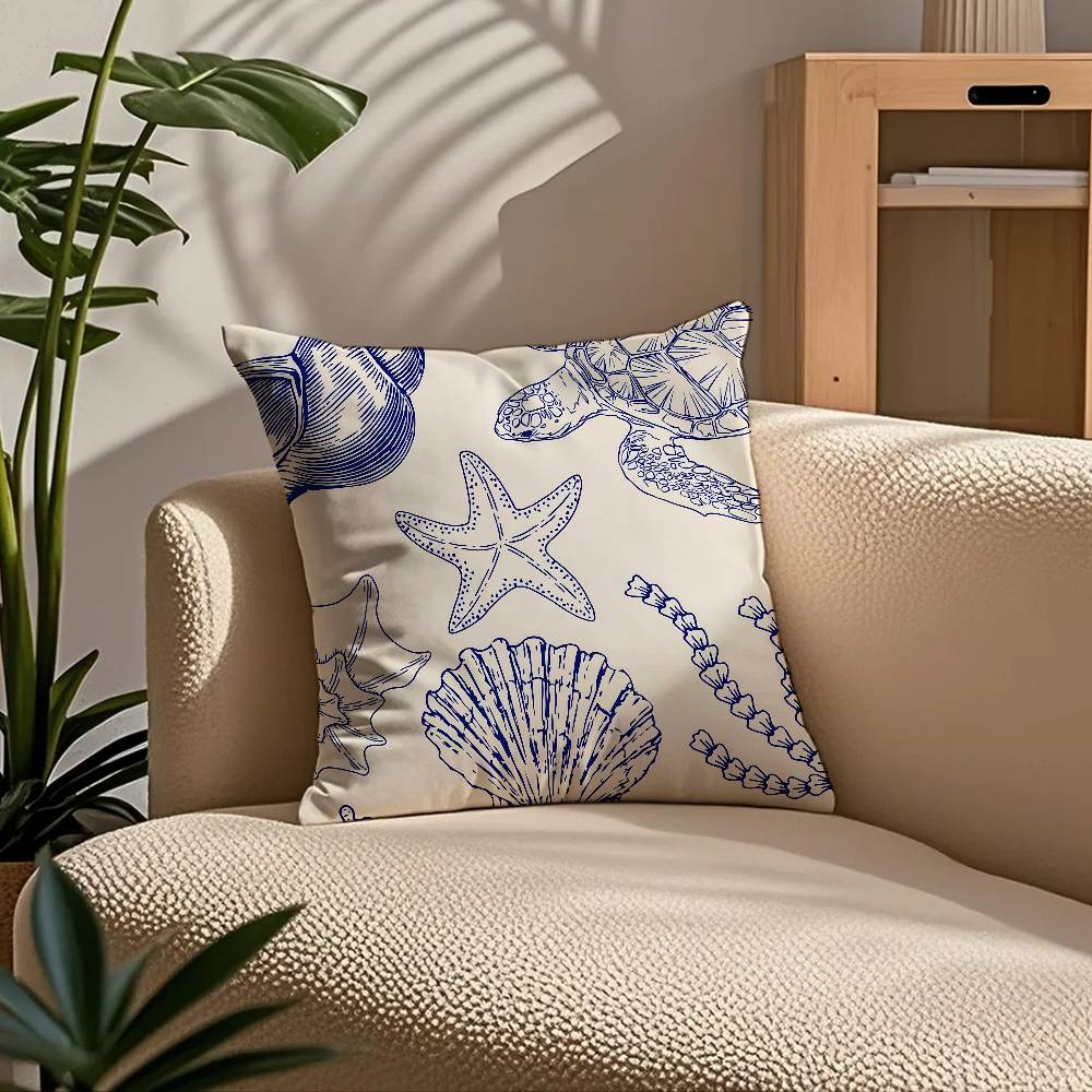 marine theme rudder anchor animals Pillow Case Comfort Sofa Bed Silky elegant Invisible zipper Custom Decorative cushion cover