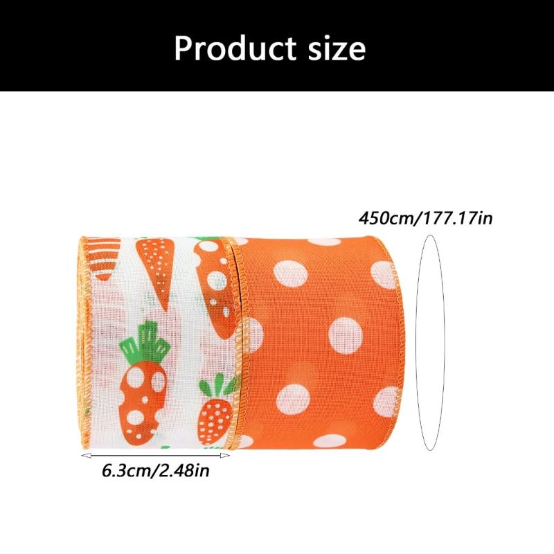 5 Yards Festive Ribbons with Carrot Dotted Pattern for Decorsfor Easter Flower Arrangements DIY Projects
