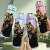 1PC Ferocious Tiger Head Art Print 750ml Color Plastic Sports Water Bottle Leakproof Flip Straw Lid Suitable for Sports Office Home Use