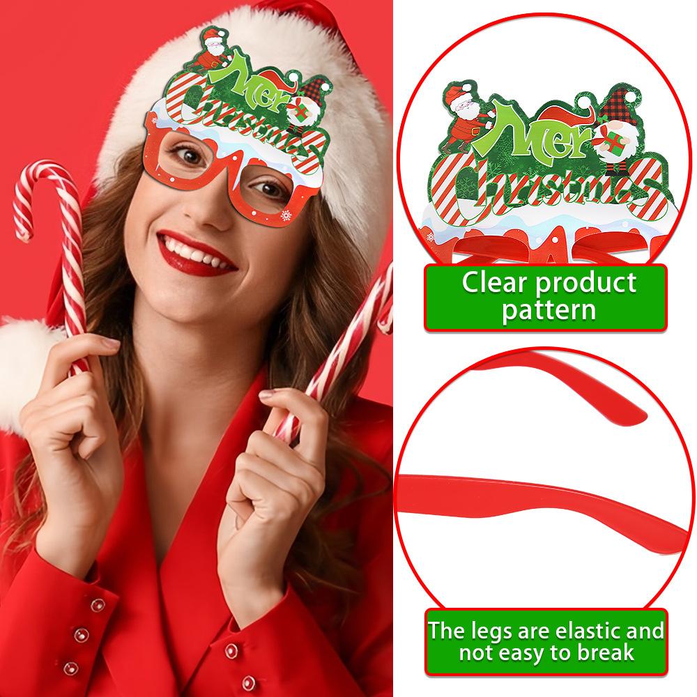 Christmas Decorations Party Glasses, Cartoon Elk Santa Snowflake Frame, Christmas Party Photo Booth Props