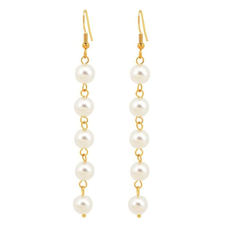 

pearl earrings drooping sway long resin earrings hook earrings long chain for both ears 5 pearls Stylish pearl beads long and swaying office simple
