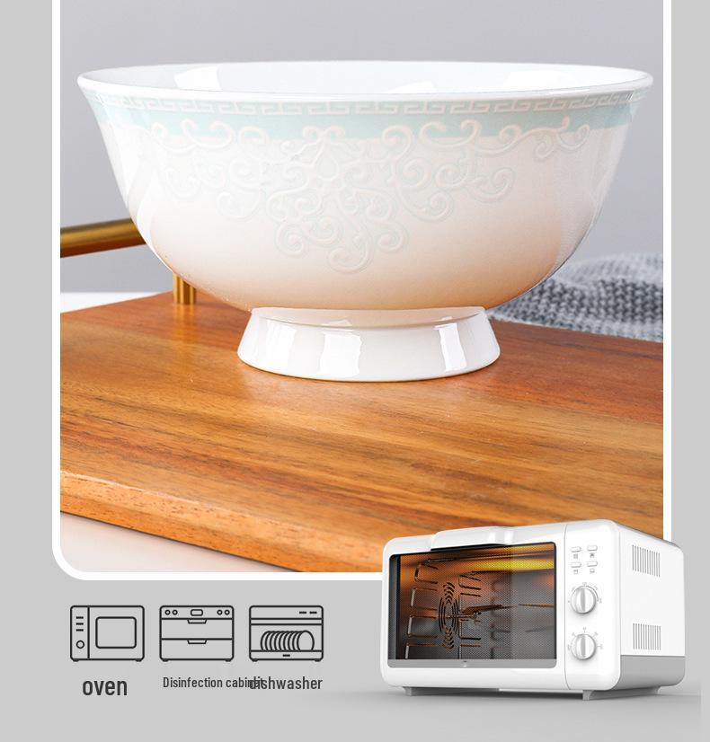 Qiao Yan Bone China High-Footed Bowl - Anti-Scald Ceramic Rice, Noodle, Porridge, and Soup Bowl with Underglaze Color.