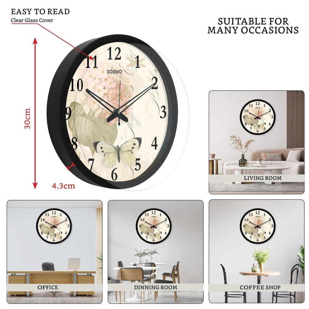 Plastic Silent Movement Designer Wall Clock (Black Frame, 12-inch)