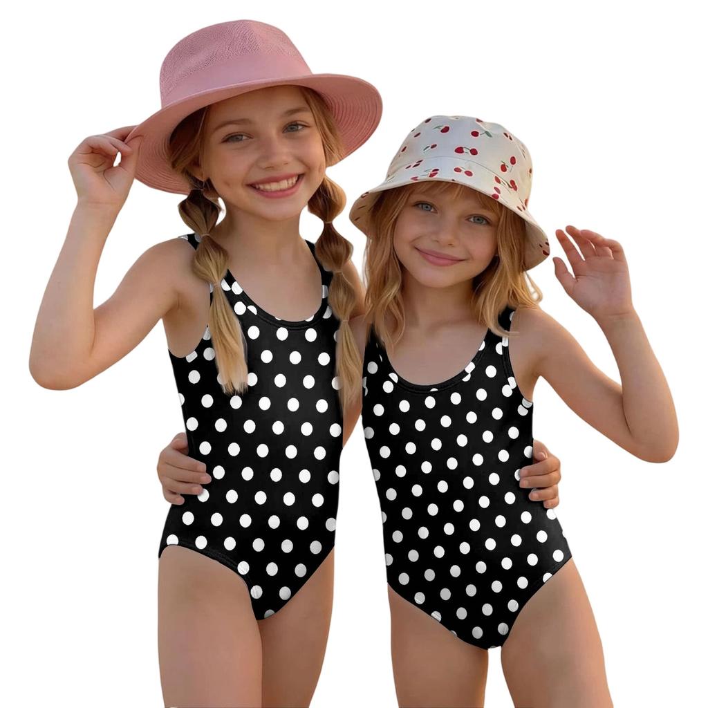 Girls One Piece Swimsuit Polka Dot Print Sleeveless Casual Swimwear for Summer Beach Pool Use Comfortable Fit
