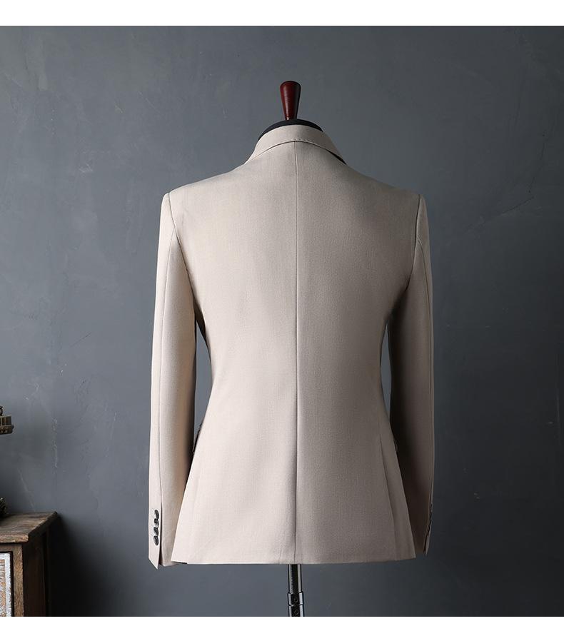 Korean-Style Apricot Double-Breasted Men's Suit, 2024 Autumn Wedding & Best Man Attire