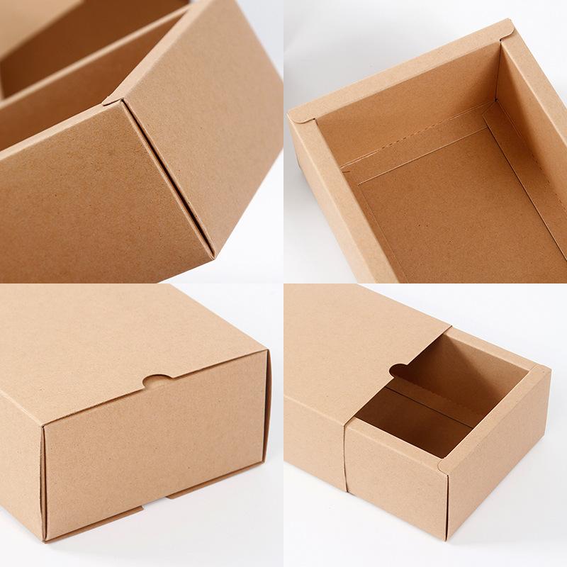 10pcs Kraft Paper Package Wedding Birthday Party Cookies Candy Cake Boxes Exquisite Drawer Box Anniversary Gift Jewelry Dessert Storage Boxes