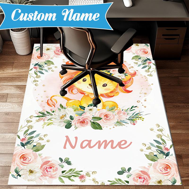 Custom Name Floral Puppies Art Rug for Living Room, Game Rooms, Office, Bedroom, Floor Mat Playful Design, fan gifts Christmas decor