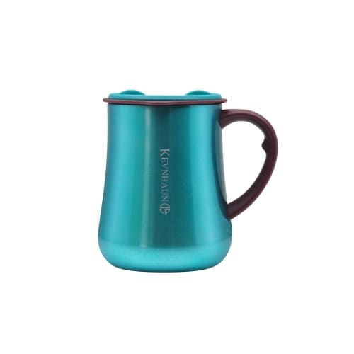 Kevnhaun Stainless Steel Mug with Lid, 450ml, Teal/Turquoise, Double Vacuum Walled, Sliding Lid for Drinking with the Lid On, Insulates Hot and Cold D