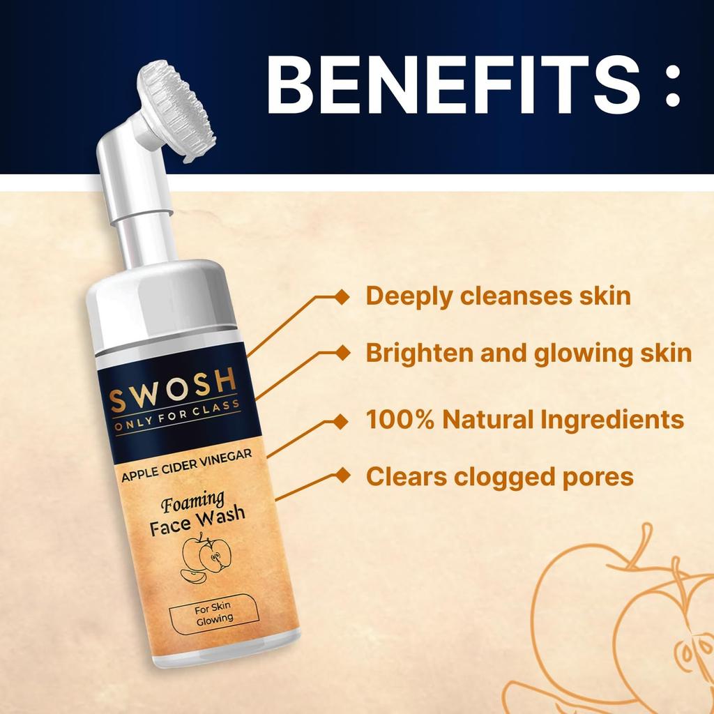 Cleansing Gel with Apple Cider Vinegar (100 Ml), Apple Cider Vinegar Foaming Face Wash, Swosh
