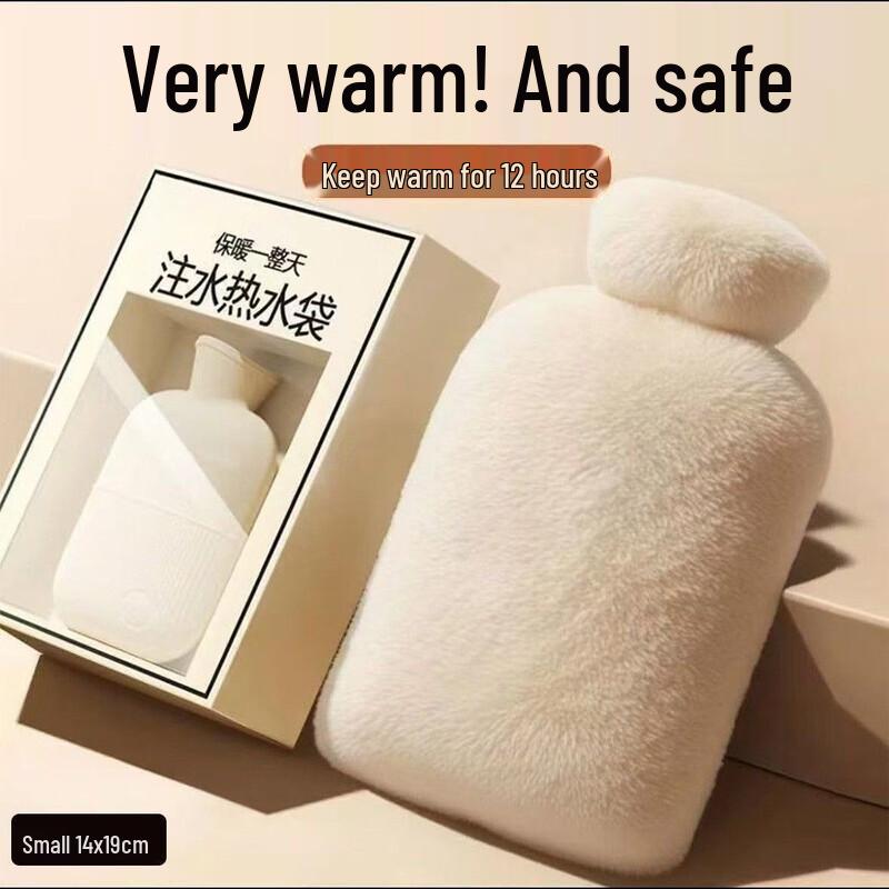 Fumade Hot Water Bottle with Beige Faux Rabbit Fur Cover (3-Pack)