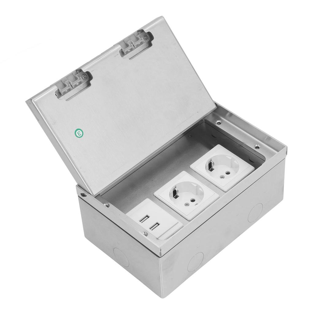 Recessed Floor Outlet Box Waterproof Stainless Steel Flat Socket Kit 4KW with 2  Standard 2 USB