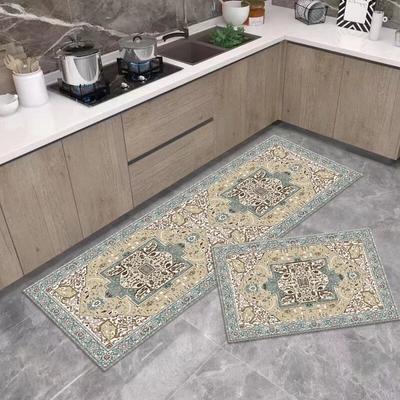 Tappetino da cucina lavabile in cashmere da 2 pezzi per ingresso domestico, porta d'ingresso, tappeto a strisce lunghe, antiscivolo, assorbente