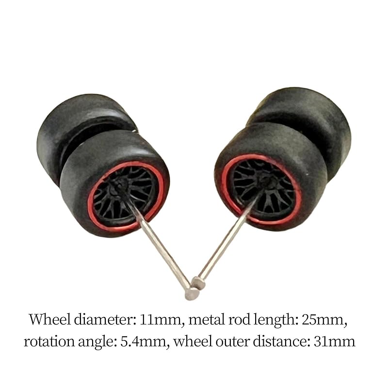 T Tooyful 8 pieces 1/64 scale wheel simulation model car wheels tires With miniature roll shaft collectible toys kids car models, red