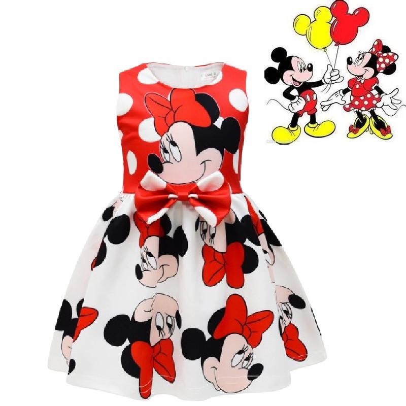 Minnie Mouse Girl Dress With Cartoon Pattern For Spring Girls Age 3 To 8