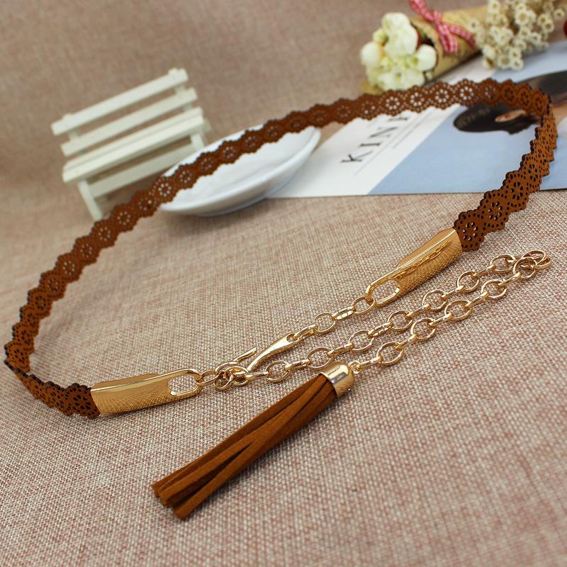 Women'S Ethnic Style Fringed Metal Hook Chain Waist Dress Belt Women'S Decorative Thin Belt Embossed