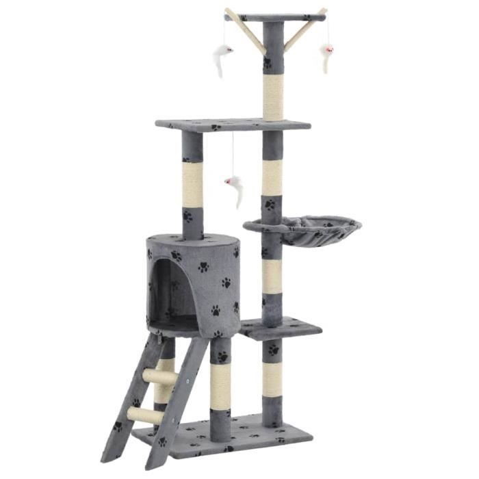 VidaXL Cat Tree with Sisal Scratching Post 138 Cm Grey Paw Print
