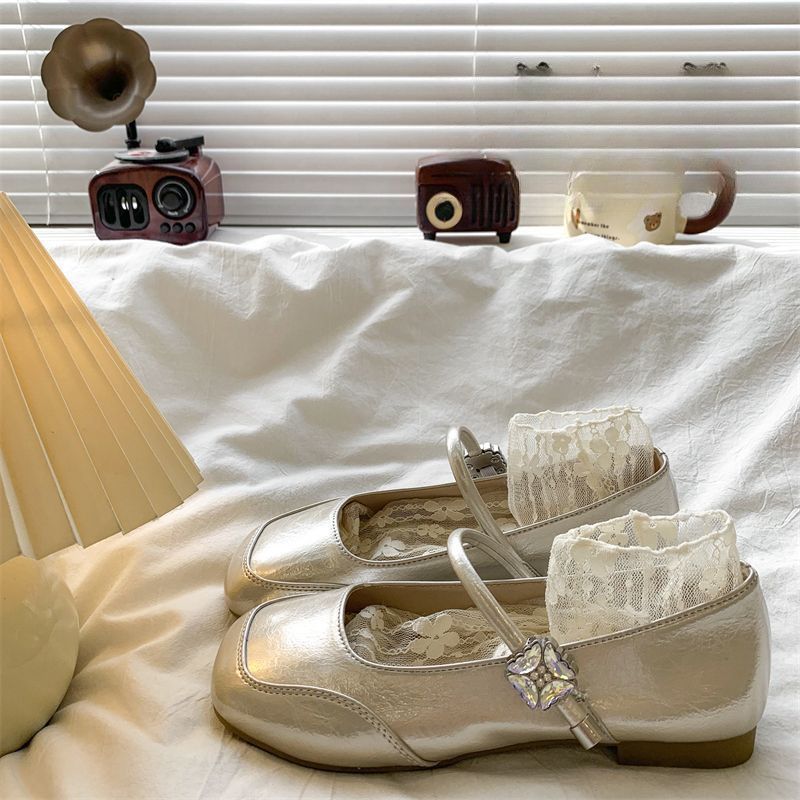 

French three-color optional evening wind Mary Jane shoes 2025 autumn new flat-soled single shoes light mouth leather shoes 35 шампанского