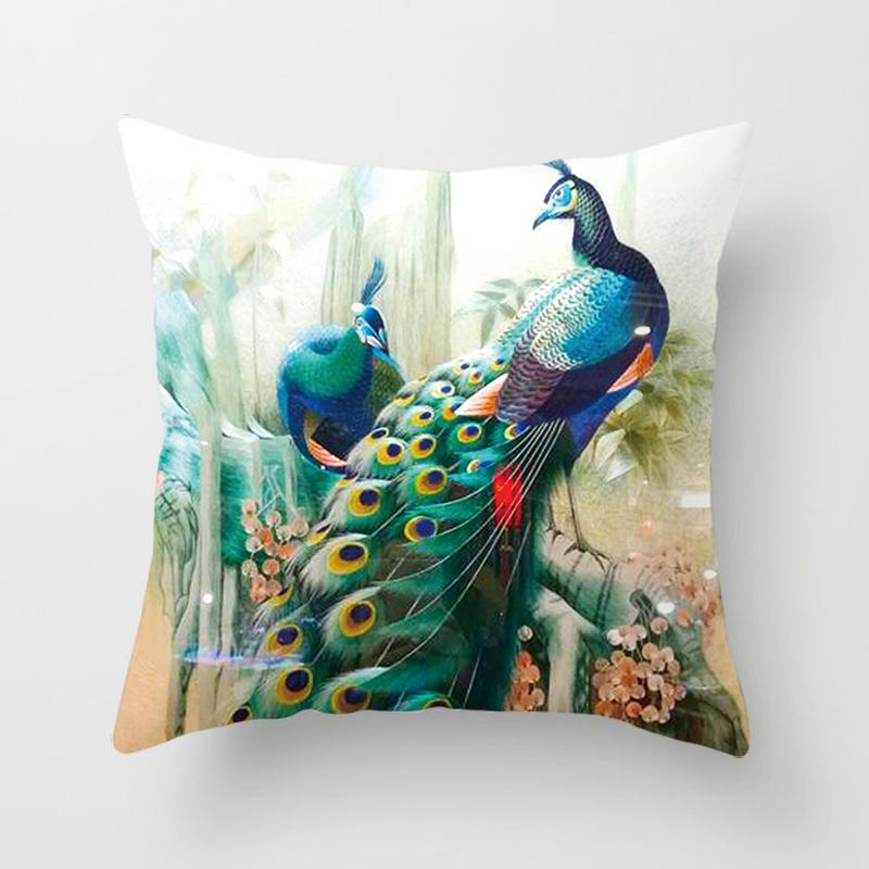 Peacock Print Pillow Decoration Home Car Sofa Cushion Cover Bed Animal