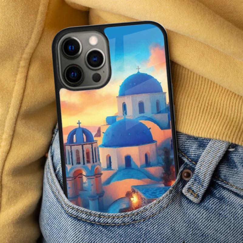 Oia Santorini Greece Soft Phone Case for iPhone 17 Air 16e Pro max 15 Pro 13 14 Plus 11 12 MagSafe Magnetic Coque