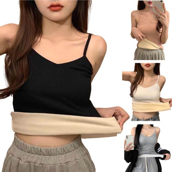 Women Sleeveless Thermal Tank Top Spaghetti Strap Fleece Lined Underwear Top Warm Camisole Base Layer