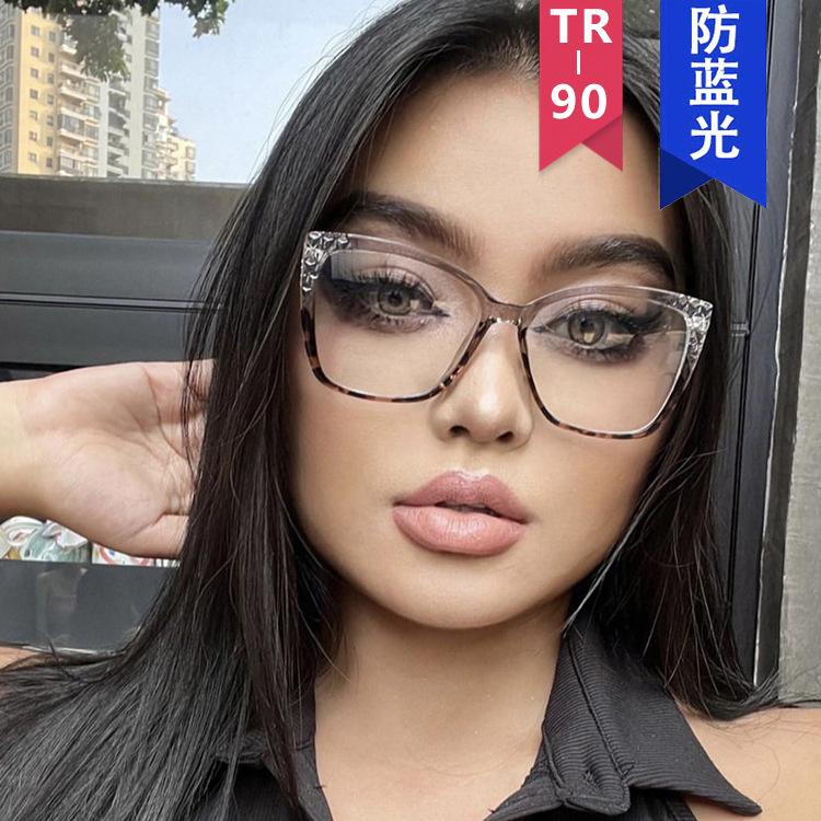 European and American cat eye Internet celebrity anti-blue light glasses frame new TR women ins retro flat light