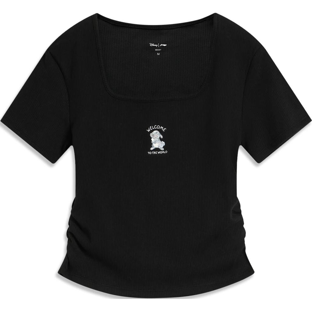

Li Ning X Disney Collaboration Samp Rabbit Series Cartoon Round Neck Удобная дышащая футболка с коротким рукавом Женская футболка черного цвета AHSU772-1 S