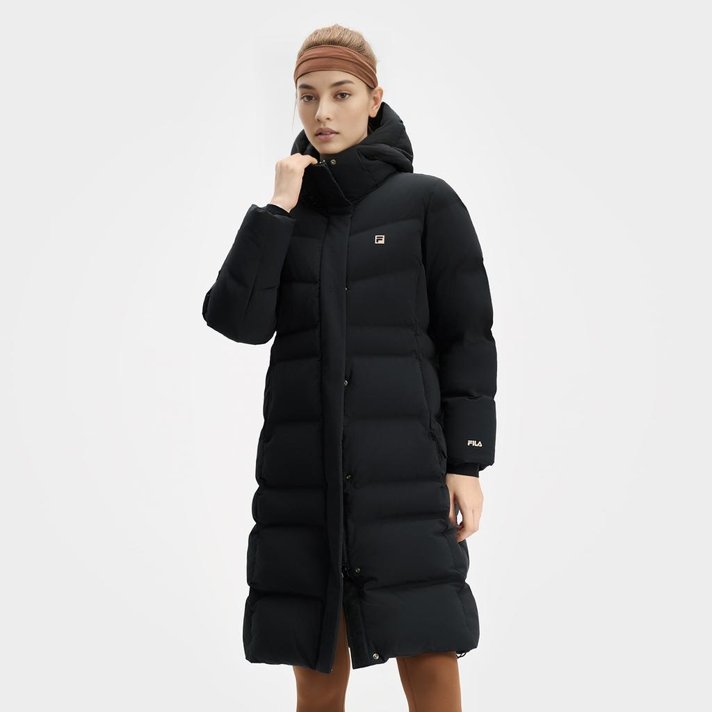 Fila Fitness Versatile Warm Long Hooded Down Jacket Women Outerwear Deep-Black A11W441907F-BK
