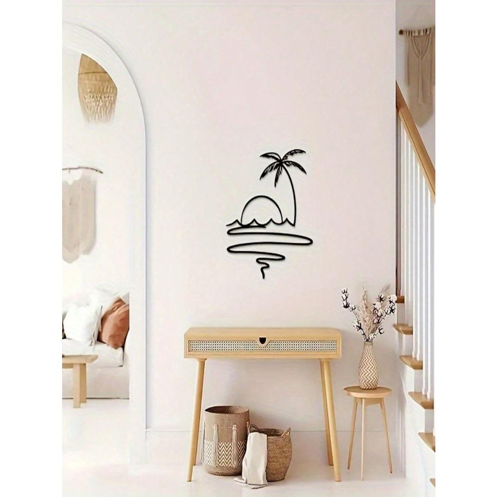 Vintage Sunrise Metal Wall Art Sun Ocean Tropical Leaves Palm Trees Decor