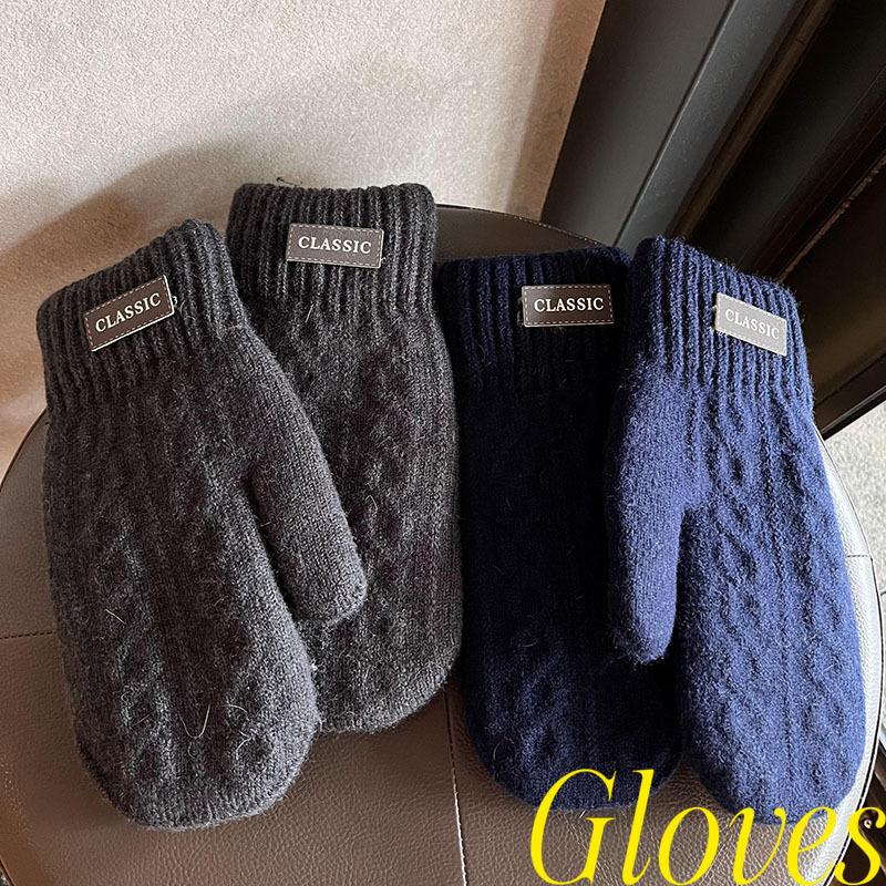 Korean Fashion Men Winter Gloves Thickened Fleece Lined Thermal Cold Proof Trendy Gift for Students Wool Fingertip Coverage