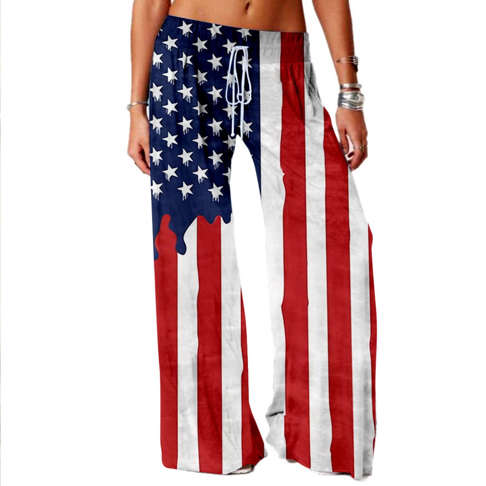 

Женские свободные широкие длинные брюки с эластичной резинкой на талии и Днем независимости XXXL белый