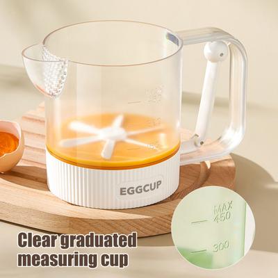 Manual Egg Beater Kitchen Egg Whisk with Filter Spout No Spill Egg Mixer One-Hand Operation Mixing Cup for Sauces Vinaigrette