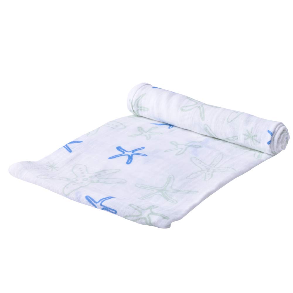 Newcastle Classics Cotton Muslin Swaddle Japanese Soft and Fluffy Blanket for Star 0 Months and [Official Product] Newborns, Fish, 120x120cm, Up,
