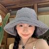 Summer Women's Sunshade Hat Sun Face Covering Fashion Thousand Bird Plaid Sunscreen Fisherman Hat
