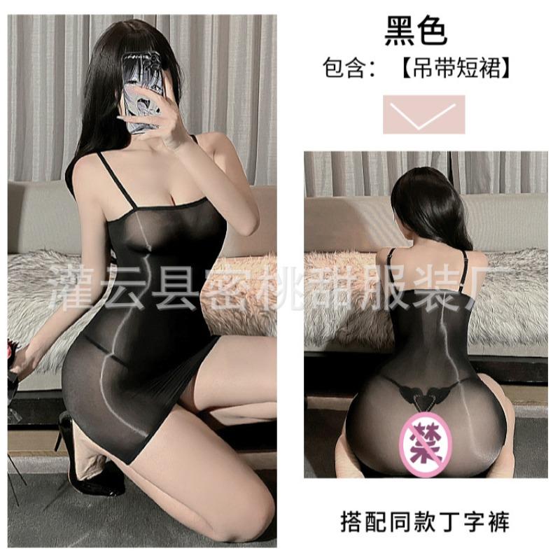 Sexy underwear pure desire transparent suspender hip wrap oily stockings sexy oily see-through tube top short skirt temptation nightdress