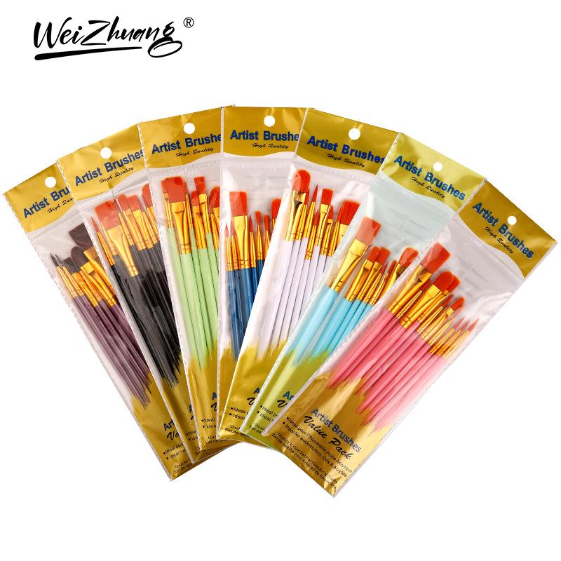 10-Piece Children's Paint Brush Set: Blue Handle Nylon Brushes for Acrylic, Watercolor, and Oil Painting