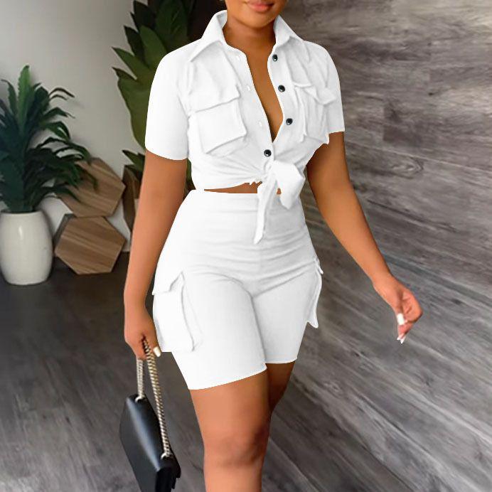 

Elegant Solid Color Women s Casual Set Small білий