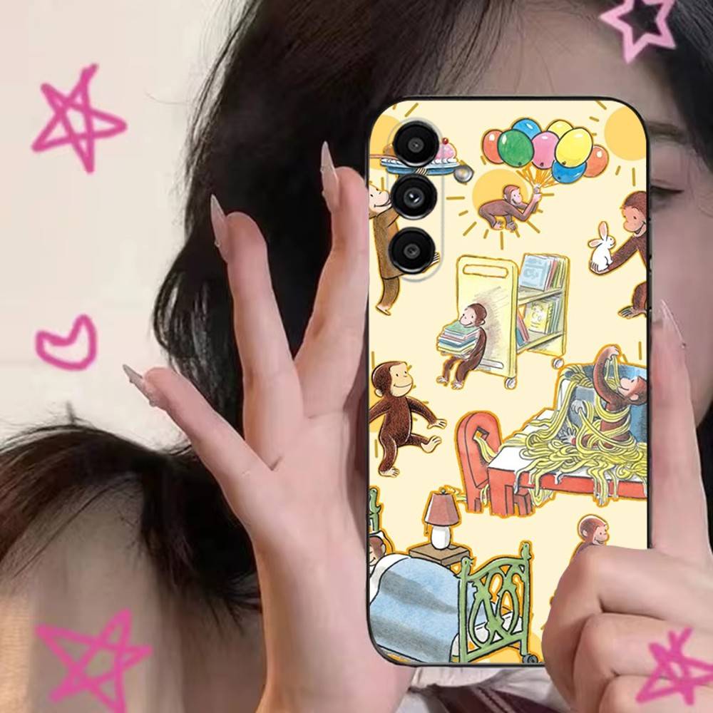 

Curious G-George Monkey Phone Case For Samsung S24,S21,S22,S23,S30,Ultra,S20,Plus,Fe,Lite,Note,10,9,5G Black Soft Cover Samsung S24fe