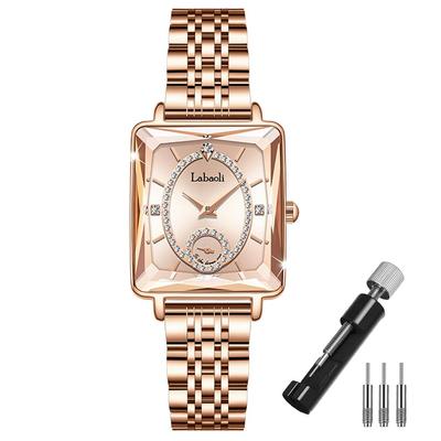 Gold Square Wristwatch with Brand Stainless Gold Women's Diamonds, Waterproof, Simple, Stylish, Casual, Business, Name, Steel, Small, Luxury, Gift,