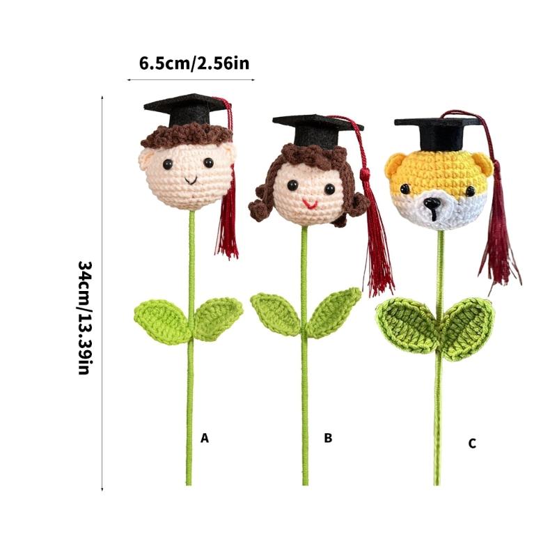 Soft Yarn Crochet Boy/Girl/Dog Flower Bouquet with Graduation Hat Academic Achievement Gift for Students and Teachers