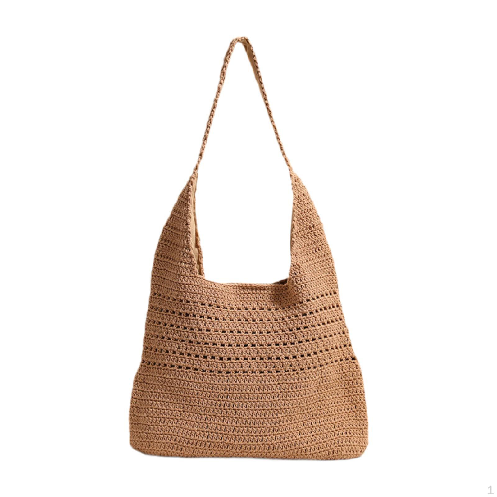

Beach Tote for Women Shoulder Carry Casual Woven Purse Light Coffee