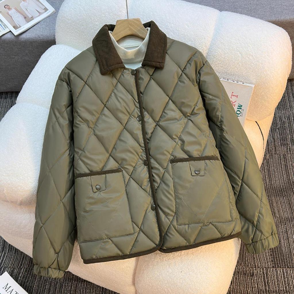Lingge Kragen Baumwolljacke, Lockere Kontrastfarbene Vielseitige Kurze Herbst- und Winterjacke